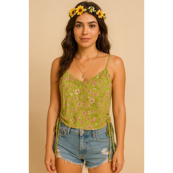 Abound Green Floral Side Tie Cami Tank Small NWOT - Picture 2 of 5